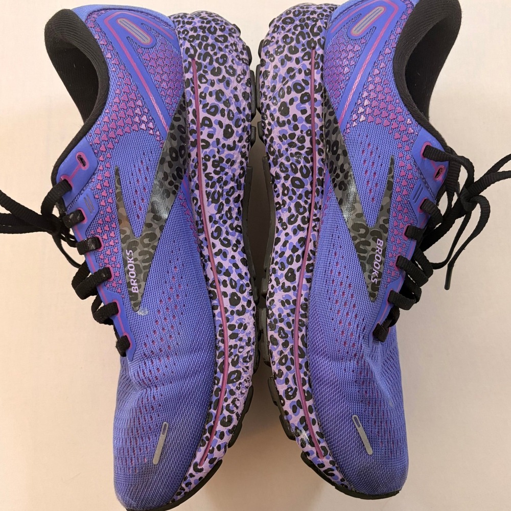 Brooks Ghost 14 Running Shoes Womens 11 Purple Leopard Print Athletic Comfort - Picture 6 of 8